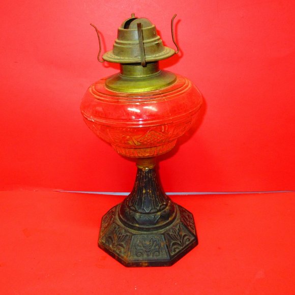 Vintage Metal Pedestal Base Oil Glass lamp - Picture 3 of 12
